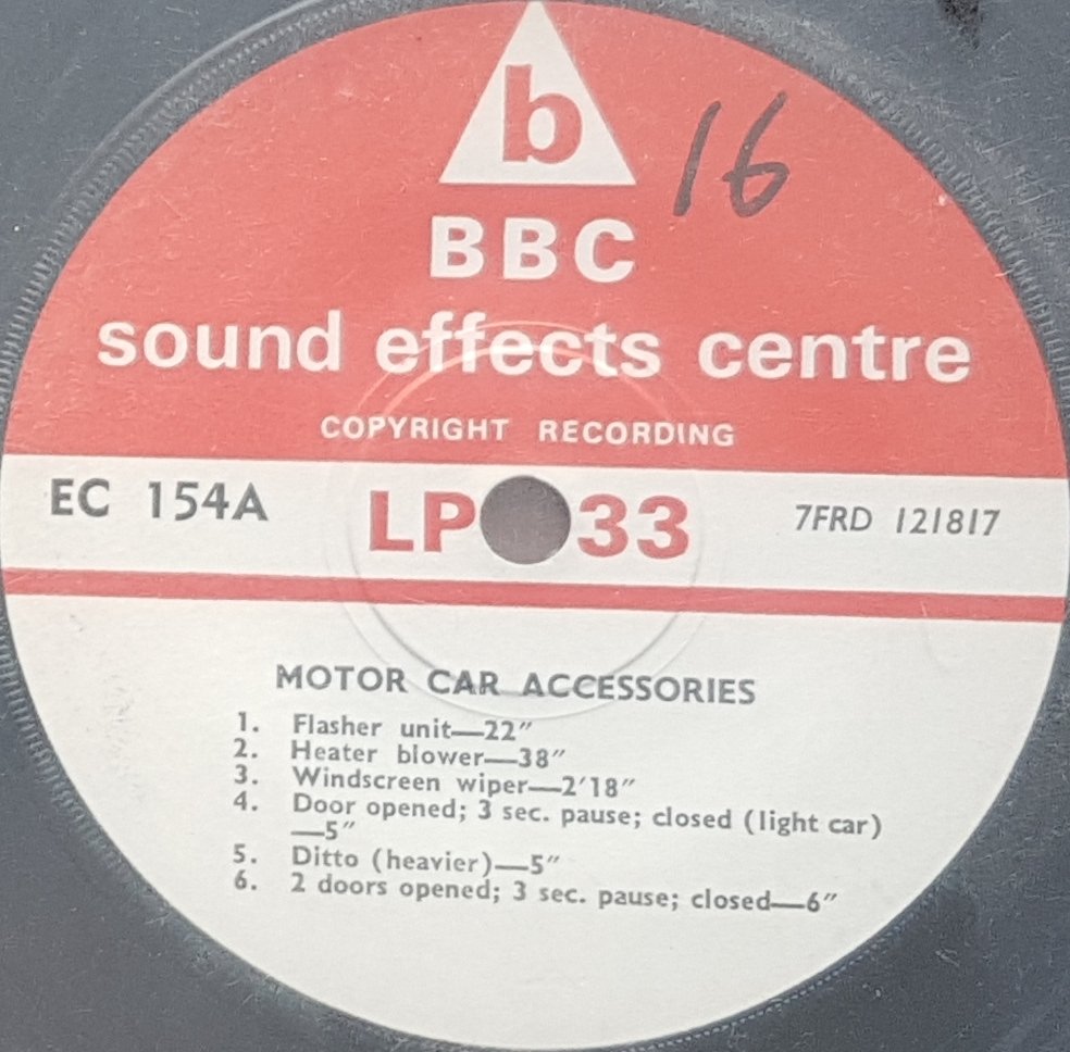 EC 154A Motor car accessories Not registered from the BBC records and Tapes library Label